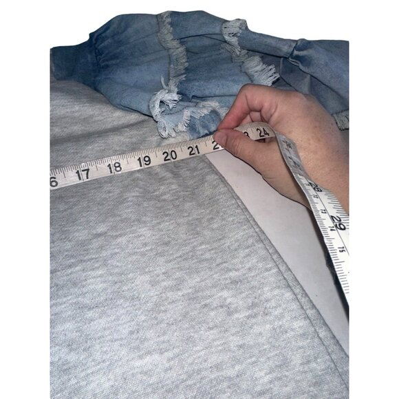 NWT La Ros Womens Denim Sleeve Sweatshirt Pullover Top Sz M Gray Blue - Picture 5 of 6
